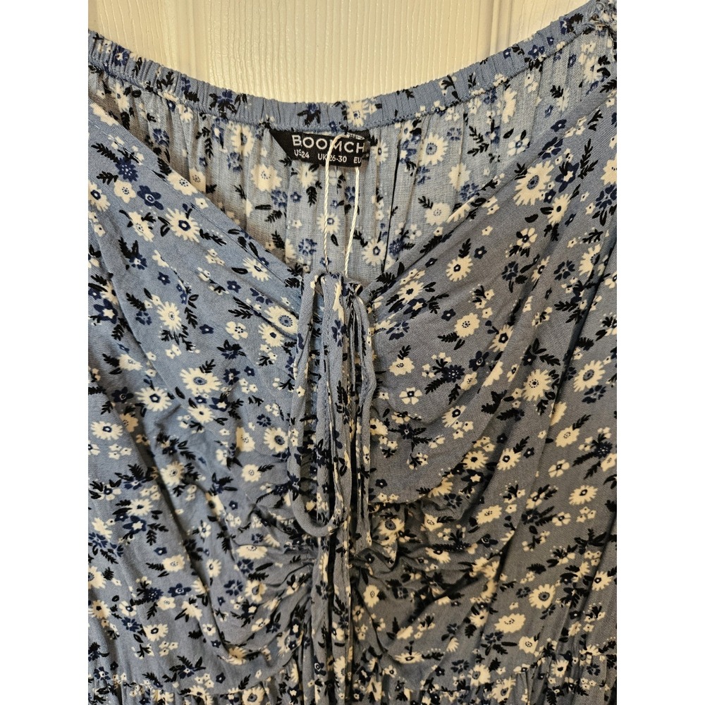 NWOT Bloomchic Blue Ditsy Floral SS Drawstring Neckline Midi Dress, Plus 3X - Picture 9 of 12
